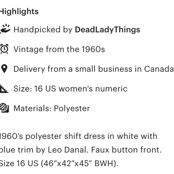 Vintage 1960
Leo-Danal Shift Dress. Classic, side faux button design.
US16 - Picture 6 of 6
